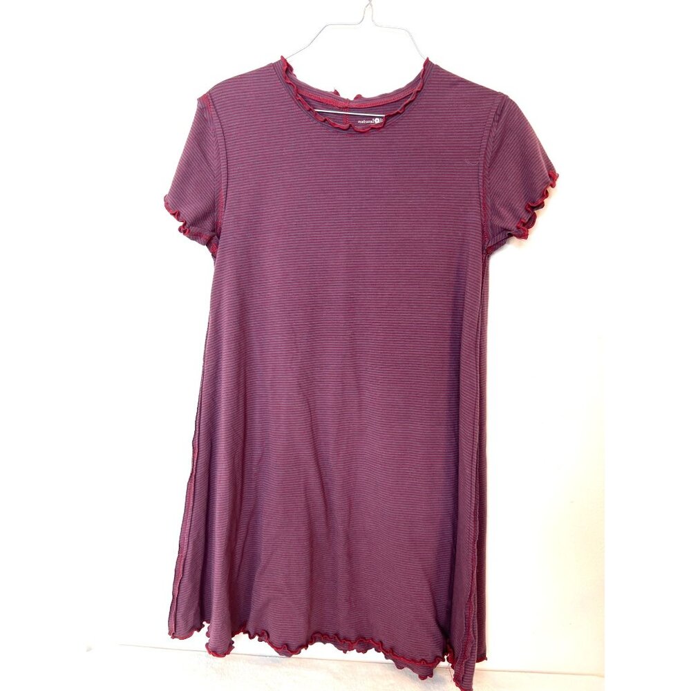 Natural Life Stripe Lettuce Hem Swing Mini Dress L Flare T-Shirt Raw Hem S
